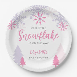 Kleine Schneeflocke auf dem Weg Babydusche Winter Pappteller