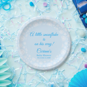 Kleine Schneeflocke blau Baby-Junge Shower Pappteller