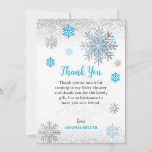 Kleine Schneeflocke Blau Silber Glitzernde Babypar Dankeskarte