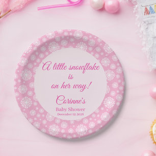Kleine Schneeflocke rosa Mädchen Baby-Party Pappteller
