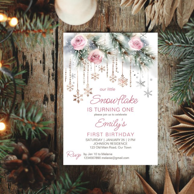 Kleine Schneeflocke WinterGeburtstagsparty Einladung (Little snowflake winter wonderland birthday party editable template invitation digital download)