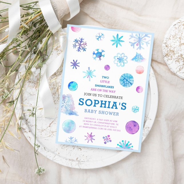 Kleine Schneeflocken Elegant Twins Baby Dusche Einladung (Von Creator hochgeladen)