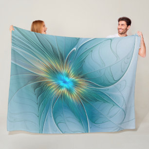 Kleine Schönheit Moderne Blaue Goldene Fraktal-Kun Fleecedecke