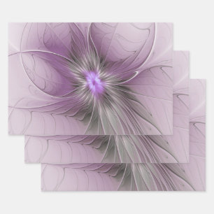 Kleine Schönheit Moderne Mauve Grau Fraktale Kunst Geschenkpapier Set
