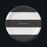 Kleine schwarz-weiß gestreifte Papierplatte Pappteller<br><div class="desc">Eine schlichte, schwarz-weiß gestreifte Geburtstagspapiertafel verleiht der gewöhnlichen Papiertafel eine elegante Note.</div>