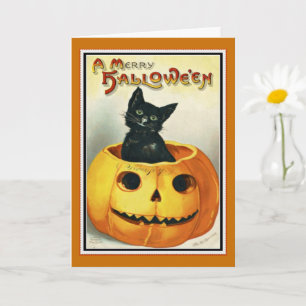 Kleine schwarze Halloween-Karte mit Kürbislaterne Karte