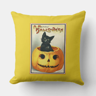 Kleine schwarze Halloween-Kürbislaterne mit Jack O Kissen