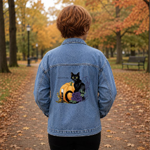 Kleine schwarze Katze Jeansjacke