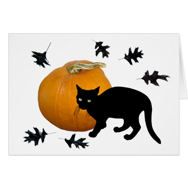 Kleine schwarze Katze mit KürbisHalloween-Karte (Vorderseite (Horizontal))