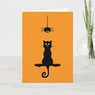 Kleine schwarze Katze und Spinne Halloween-Karte Karte