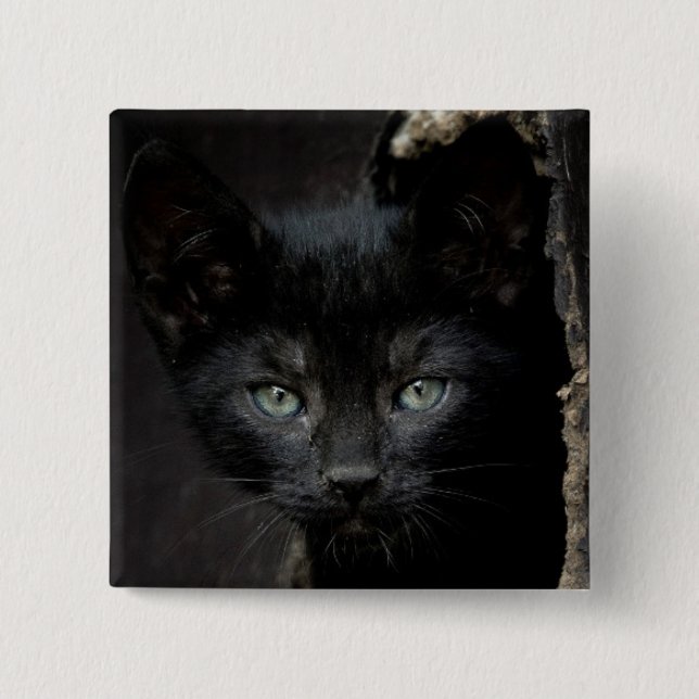 Kleine schwarze Miezekatze Button (Vorderseite)