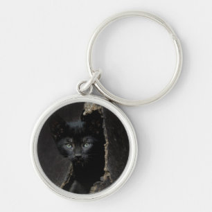 Kleine schwarze Miezekatze Schlüsselanhänger