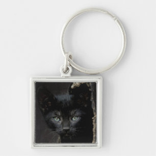 Kleine schwarze Miezekatze Schlüsselanhänger