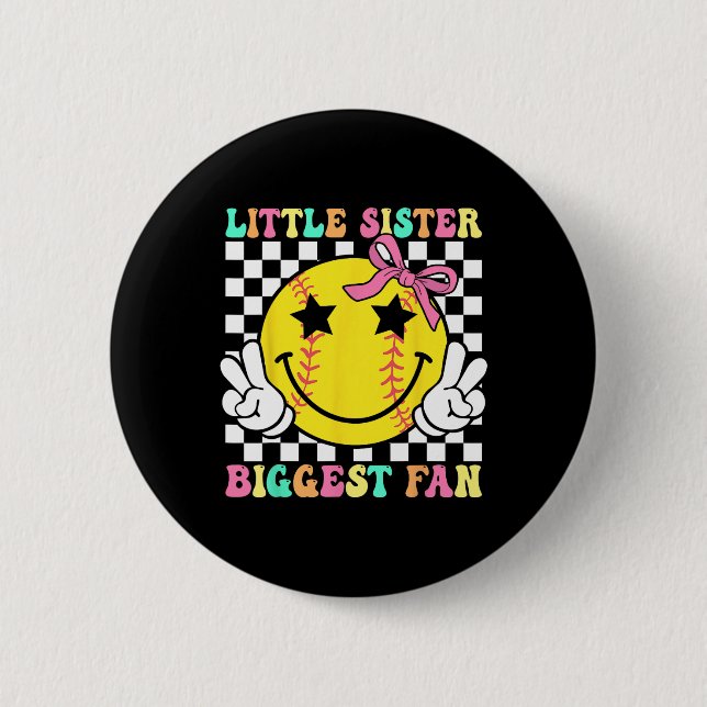 Kleine Schwester größter Fan Retro Softll Schweste Button (Vorderseite)