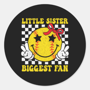 Kleine Schwester größter Fan Retro Softll Schweste Runder Aufkleber