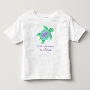 Kleine Schwimmermädchen, grüner lila SchildkrötenT Kleinkind T-shirt
