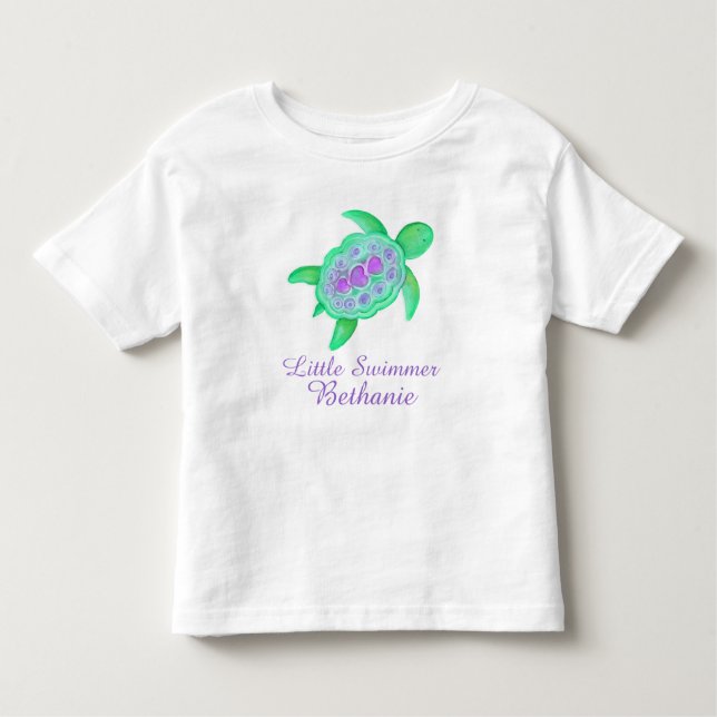 Kleine Schwimmermädchen, grüner lila SchildkrötenT Kleinkind T-shirt (Vorderseite)