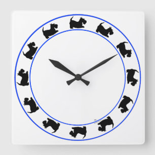 Kleine Scotties-Uhr Quadratische Wanduhr