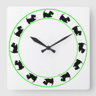Kleine Scotties-Uhr Quadratische Wanduhr