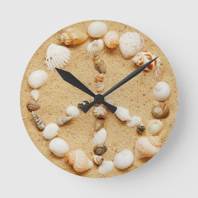 Kleine Seashell-Friedenszeichen-Wanduhr Runde Wanduhr (Vorderseite)