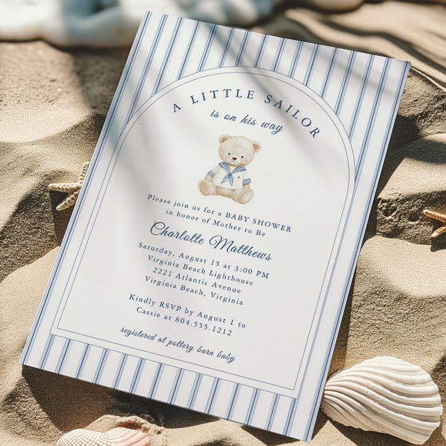 Kleine Segler-Baby-Party-Einladung Einladung (Little Sailor Bear Boy Baby Shower Invitation)
