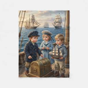 Kleine Seglerkinder entdecken eine Schatzkiste  Fleecedecke