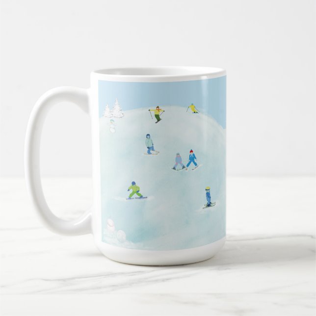 Kleine Skifahrer auf dem Snowy Hill Kaffeetasse (Links)