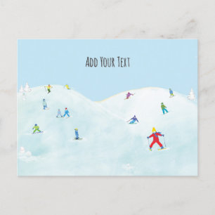 Kleine Skifahrer auf dem Snowy Hill Personalisiert Postkarte