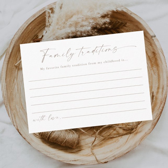 Kleine Skriptfamilie Traditionen Kinderdusche Begleitkarte (Simple script boho baby shower family traditions enclosure card.)