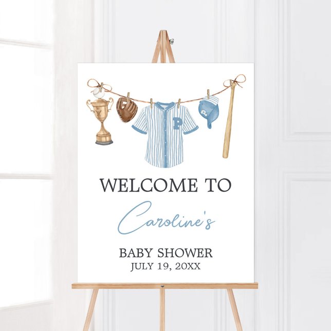 Kleine Slugger Baseball Baby Dusche Empfang Poster (Baseball Little Slugger Baby Shower WelcomeSign)