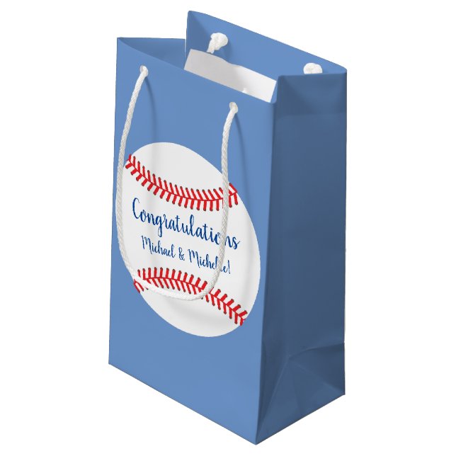 Kleine Slugger Baseball Babydusche Geschenktüte (Rückseite Schrägansicht)