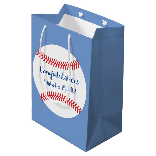 Kleine Slugger Baseball Babydusche Mittlere Geschenktüte (Rückseite Schrägansicht)