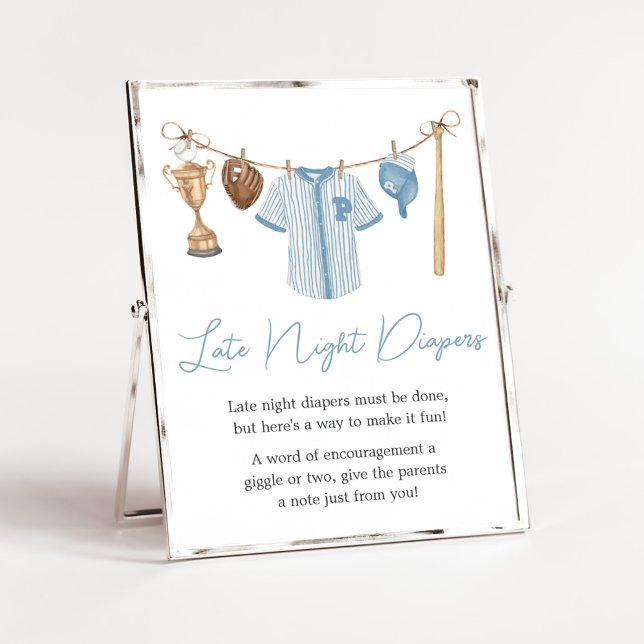 Kleine Slugger Baseball Spätabenteuer Poster (Baseball Little Slugger Baby Shower Late Night Diapers Sign)