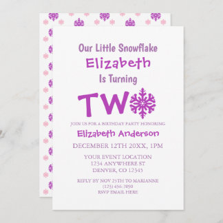 Kleine Snowflake 2. Geburtstag Einladung