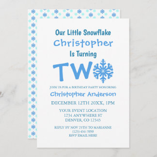 Kleine Snowflake 2. Geburtstag Einladung
