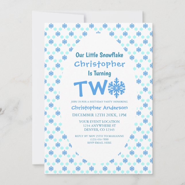 Kleine Snowflake 2. Geburtstag Einladung (Vorderseite)