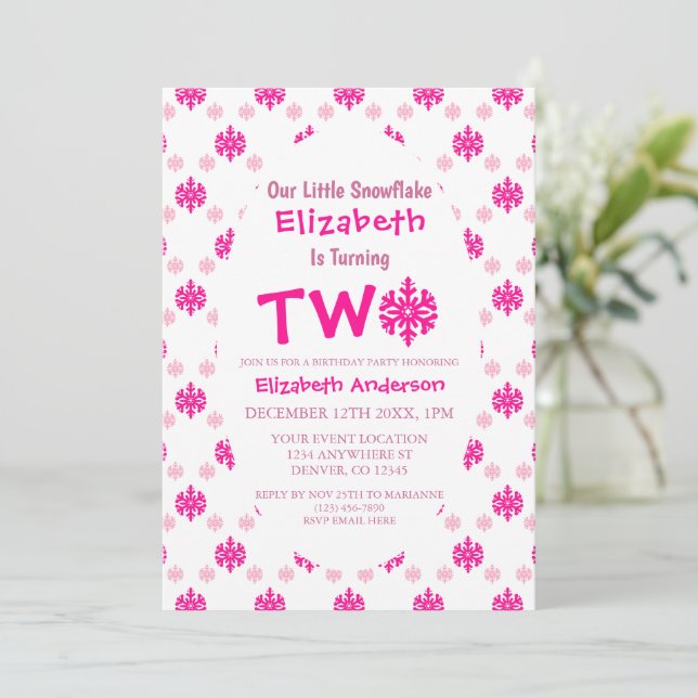Kleine Snowflake 2. Geburtstag Einladung (Stehend Vorderseite)