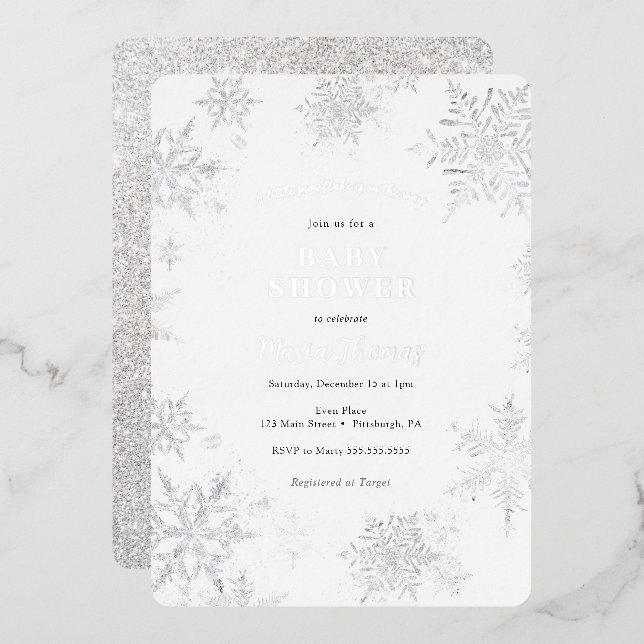 Kleine Snowflake Babydusche Folieneinladung (Vorderseite/Rückseite)