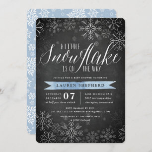 Kleine Snowflake Blue Chalkboard Baby Dusche Einladung
