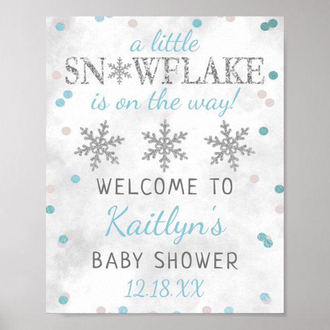 Kleine Snowflake Boys Winter Baby Dusche Willkomme Poster (Vorne)