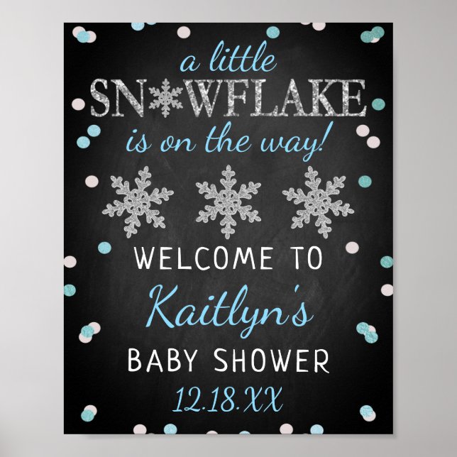 Kleine Snowflake Boys Winter Baby Dusche Willkomme Poster (Vorne)