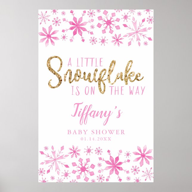 Kleine Snowflake Pink Baby Dusche Begrüßungszeiche Poster (Vorne)