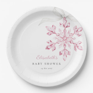 Kleine Snowflake Pink Babydusche Pappteller