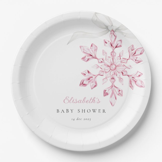 Kleine Snowflake Pink Babydusche Pappteller (Vorderseite)