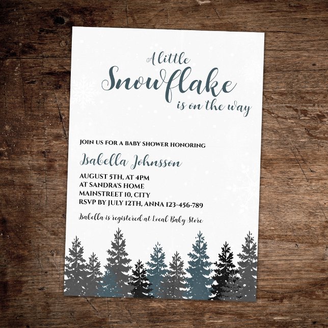 Kleine Snowflake Winter Wonderland Baby Dusche Einladung (little snowflake on the way winter wonderland  baby shower invitation gender neutral)