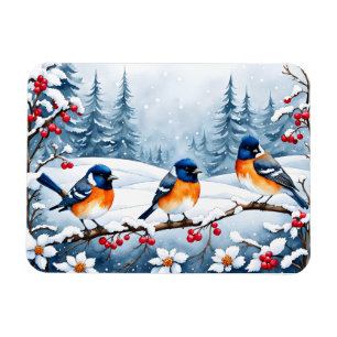 Kleine Songbirds in einer verschneiten Landschaft  Magnet