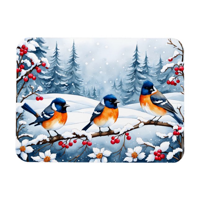 Kleine Songbirds in einer verschneiten Landschaft  Magnet (Horizontal)