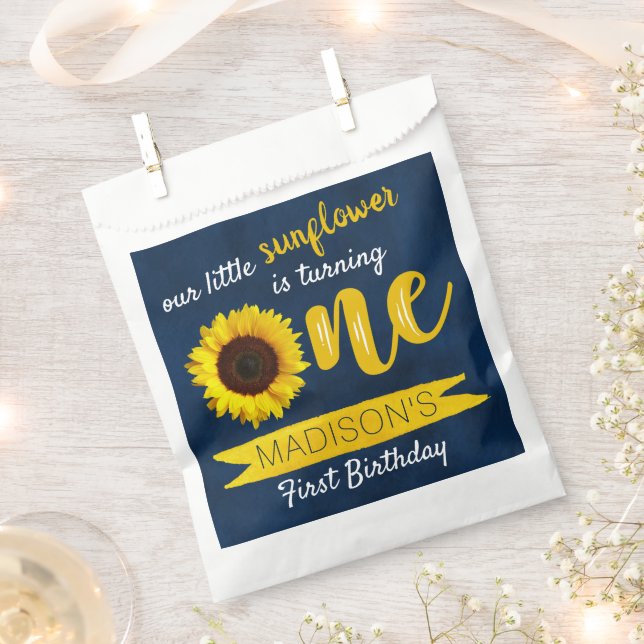 Kleine Sonnenblume 1. Geburtstag Party Geschenktütchen (Ausgeschnitten)