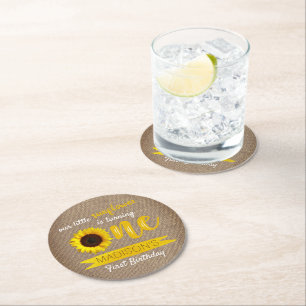 Kleine Sonnenblume 1. Geburtstag Party Runder Pappuntersetzer