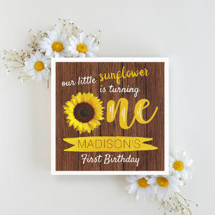Kleine Sonnenblume Rustikales Holz 1. Geburtstag Serviette